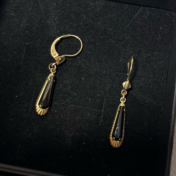 VINTAGE K & L GERMANY Hematite Lever Back DANGLE EARRINGS. Stamped. 1930’s - Picture 3 of 4